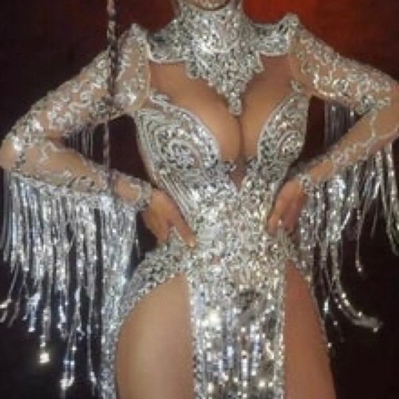 Bridal White bling silver dance costume - Picture 1 of 6